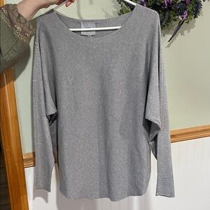 Light Gray Womens Knit Sweater with Subtle Sleeve Accent